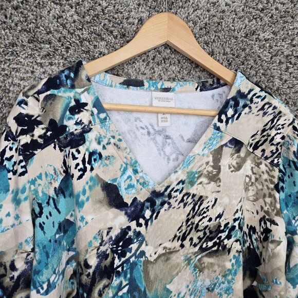 Chicos Weekends Top Womens 2 US Large Blue Terry Cloth V Neck Knit Casual Ladies - Picture 4 of 7